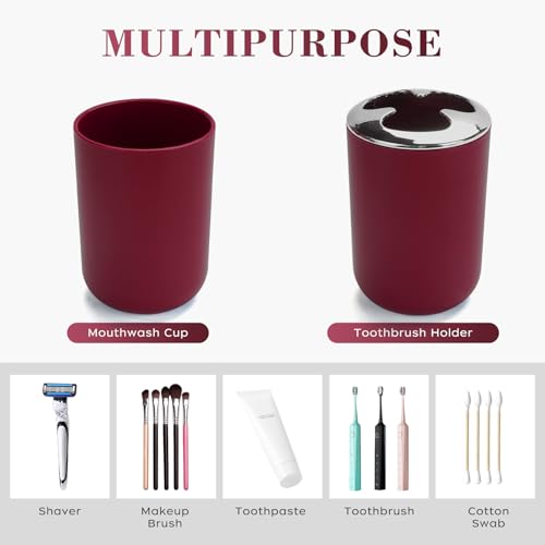 4 Pcs Burgundy Bathroom Accessories Set,Bohemian Bathroom Toothbrush Holder Set.Include Soap Dispenser, Soap Dish, Toothbrush Holder, Mouthwash Cup, Modern Bahtroom Decor Set - Thumbnail 6