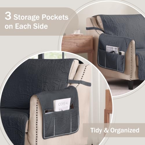 Image of Quilted Grand Sofa Covers Washable, Couch Cover for Grand Sofa, Soft Cozy Couch Protector for 4 Cushion Couch, Oversized Grand Sofa Slipcovers Water-Repellent (Grand Sofa 88 inch, Black)