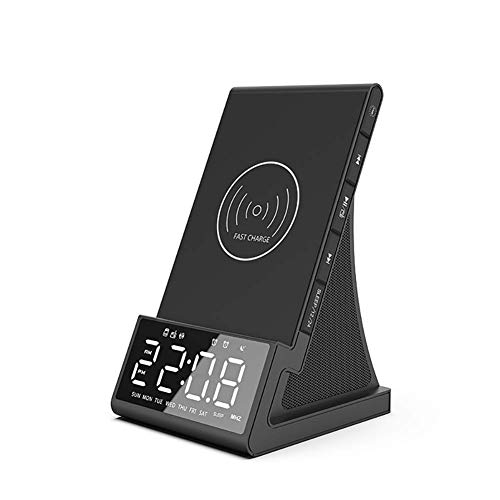 Wecker am Bett, Multifunktions-Wireless-Ladegerät Bluetooth-Lautsprecher Wecker LED-Wecker Mit Wireless-Ladestation FM-Radio