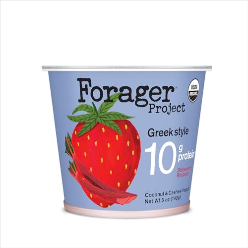 Forager Project Yogurt Cashew Greek Protein Strawberry Rhubarb Organic, 5 Ounce