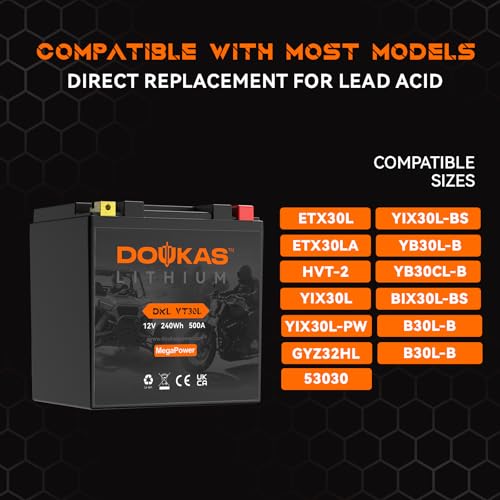 Image of DKL VT30L 20Ah Lithium Battery for Harley YTX30L, 65989-97A,Heavy Duty- Double Capacity vs Other (10Ah), High Capacity, Direct Fit for Touring, Electra Glide, Road Glide, Ultra Limited, Fat Boy