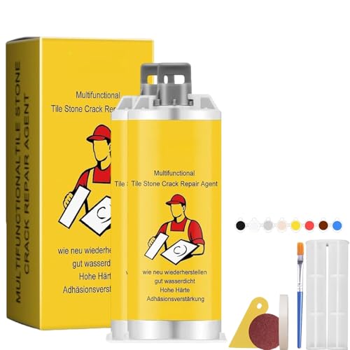 Quick-Drying Tile Repair Glue, Complete Tool Kit for DIY, Fix Cracks Permanently in Minutes, Multifunctional Tile Stone Crack Repair Kit for Fix Bathtub Chip Countertop Porcelain (PCS-2)