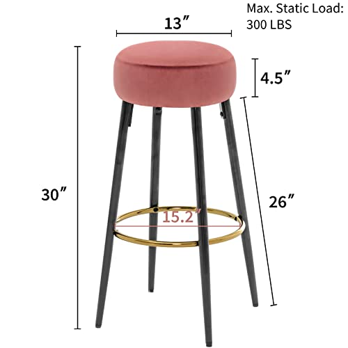 Fefances Pink Bar Stools Set Of 2 Modern Round Velvet Bar Stools Kitchen Breakfast Round Dining Chair 30 Inch Height #TOP2
