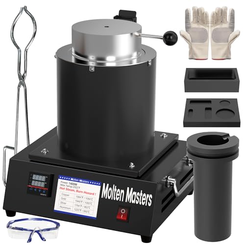 MMasters Complete 3KG Electric Melting Furnace Kit Smelting Set with Graphite Crucible Ingot Mold Tongs Gloves & Goggles Ideal for Gold Silver Copper Aluminum Refining