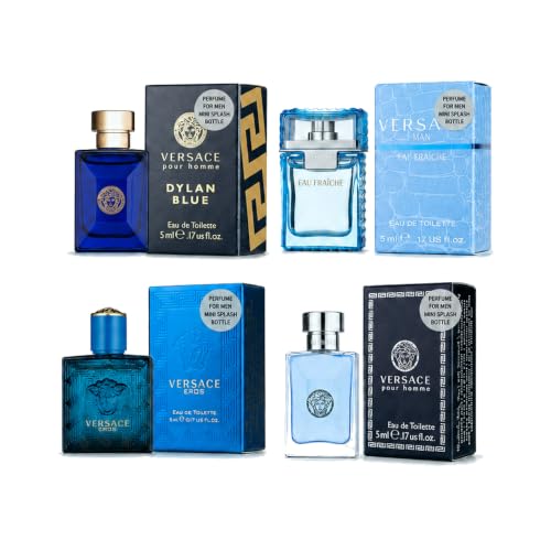 Versace Cologne for Men Set of 4 Mini Eros, Pour Homme, Dylan Blu...