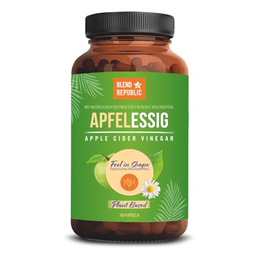 BLEND REPUBLIC® 180 cápsulas de vinagre de sidra de manzana en dosis altas y naturales, 1000 mg de vinagre de manzana por dosis diaria, cápsulas veganas y probadas en laboratorio, sidra de manzana