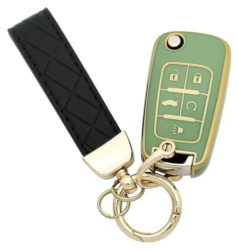 AYGUCEKE TPU Protective Key Fob Cover Case Compatible with 2010-2019 Chevy Equinox 2011-2016 Cruze Malibu Camaro Trax Impala Sonic Buick Lacrosse Regal Verano Trunk Keyless Entry Key Fob (Green)