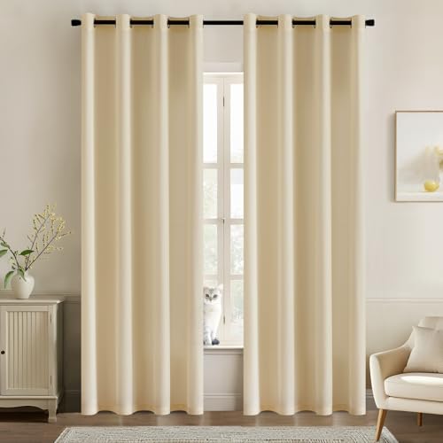 MIULEE Cortinas Dormitorio Salon Modernas Translucidas Cortina Cocina Ventana Habitacion 2 Piezas 140x145cm Beige