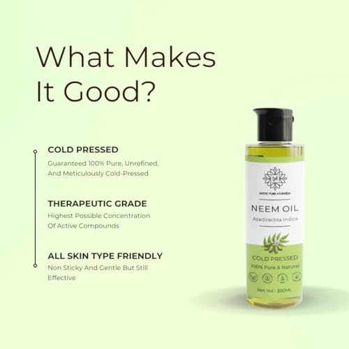 Image of Mystic Pure Neem Oil Cold Pressed For Skin & Hair | Therapeutic Grade Multi Purpose | Acne, Dandruff - 200ml