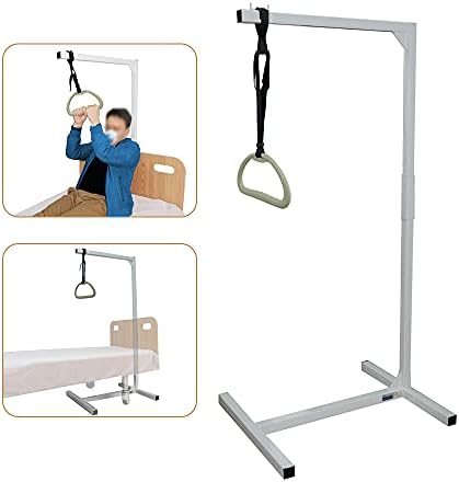 Trapeze Bar for Bed Trapeze Stand Bed Lift for Elderly Assist Aid Hospital Bed Mobility Floor Stand Medical Trapeze Bar Bed Pull Up Cane Transfer Rail Handicap Bariatric Getting Up Support (White)