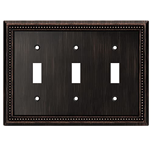 Image of Henne Bery Sunken Pearls Heavy Duty Decorative Wall Plate Switch Plate Outlet Cover (Triple Toggle, Aged Bronze)