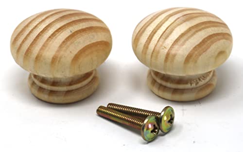 fiXte 2 x Natural Wood Cupboard Cabinet Door Knob Pine Wooden Unlacquered Handle 38mm (1-1/5"), Pack of 2