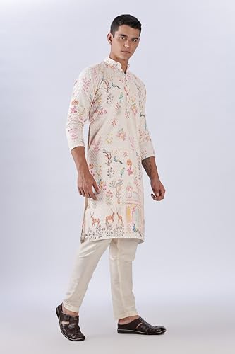 Image of BE ACTIVE Men's Cotton | Regular Fit Casual Mandarin Collar | Long Length Full Sleeves | Embroidered Indian Kurta