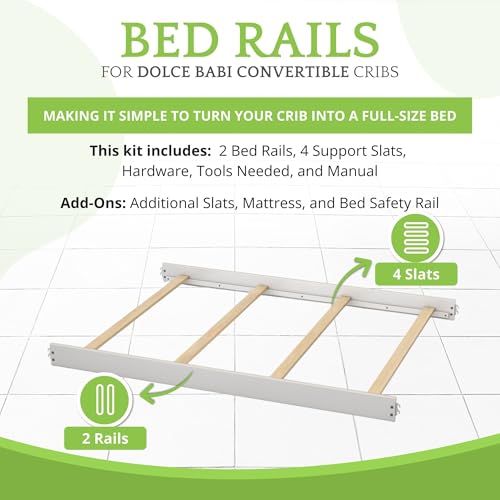 Image of Full-Size Conversion Kit Bed Rails for Dolce Babi Convertible Cribs - Solid Wood Rail - Toddler and Adult Rail for Full-Size Beds - Essential Nursery & Baby Furniture (Pearl)