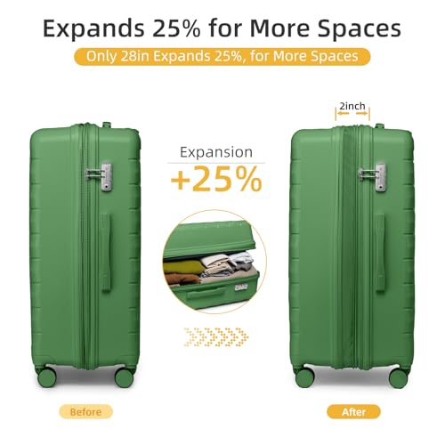 Image of LARVENDER Luggage Sets 5 Piece, Expandable (28Inch) Suitcases with Wheels | Hardside PP Luggage Set for Women Men with Duffel Bag, Checked Luggage, Carry On Luggage, TSA Lock, Stone Green
