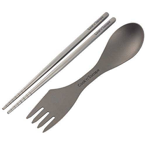 COOK'N'ESCAPE チタン カトラリーセット 箸 食器 多種類タイプ アウトドア 調理用品 バーベキュー 超軽量 専用収納袋付 FDA&LGFB食品グレード製品認証 指紋防止加工