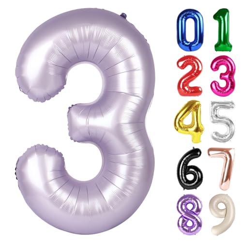 3 Balloon - Lilac Birthday Number Balloons, 40 Inch Decorations Men Women