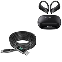 BoxWave Cable Compatible with Tranya X5 - PowerDisplay PD Cable (6ft) - USB-C to USB-C (100W), LED Wattage Info Extra Long Braided Nylon - Jet Black