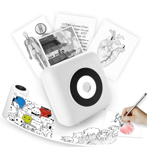 LFPERT Sticker Printer, CP1 Print Pods Mini Printer, Portable Bluetooth Sticker Maker Machine, Inkless Thermal Pocket Printers for Study Graphics, DIY, Notes, Journal, Photos & Gift Blessings - White