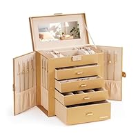 Homde Synthetic Leather Huge Jewelry Box Mirrored Watch Organizer Necklace Ring Earring Storage Lockable Gift Case