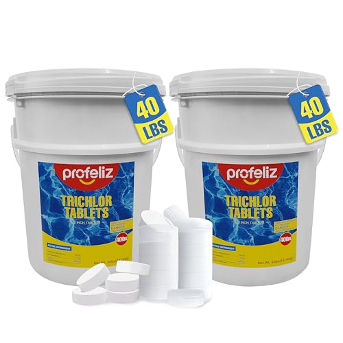 Image of PROFELIZ 2-Pack Chlorine Tablets 3 Inch for Swimming Pools, Kills Bacteria and Stops Algae, Slow Dissolving,Exclusive Protective Packaging,Pool Chlorine Tablets,2X 40 lbs Bucket,Total of 80lbs