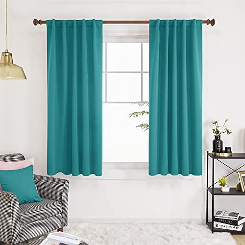 Deconovo Short Blackout Curtains for Kitchen Windows - Turquoise, 2 Panels, Rod Pocket and Back Tab Blackout Curtains 42x45 Inch