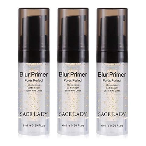 SACE LADY Face Makeup Primer Set, Big Pores Minimizer Perfect Cover, Matte Blur Pore Eraser Filler, Smooth Fine Lines Wrikles, Makeup Base Foundation Primer Gold Foil Infused (6ml/0.2Fl Oz,Pack of 3) Cover