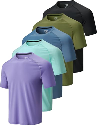 5 Pack Men’s Active Quick Dry Crew Neck T Shirts | Athletic Runni...