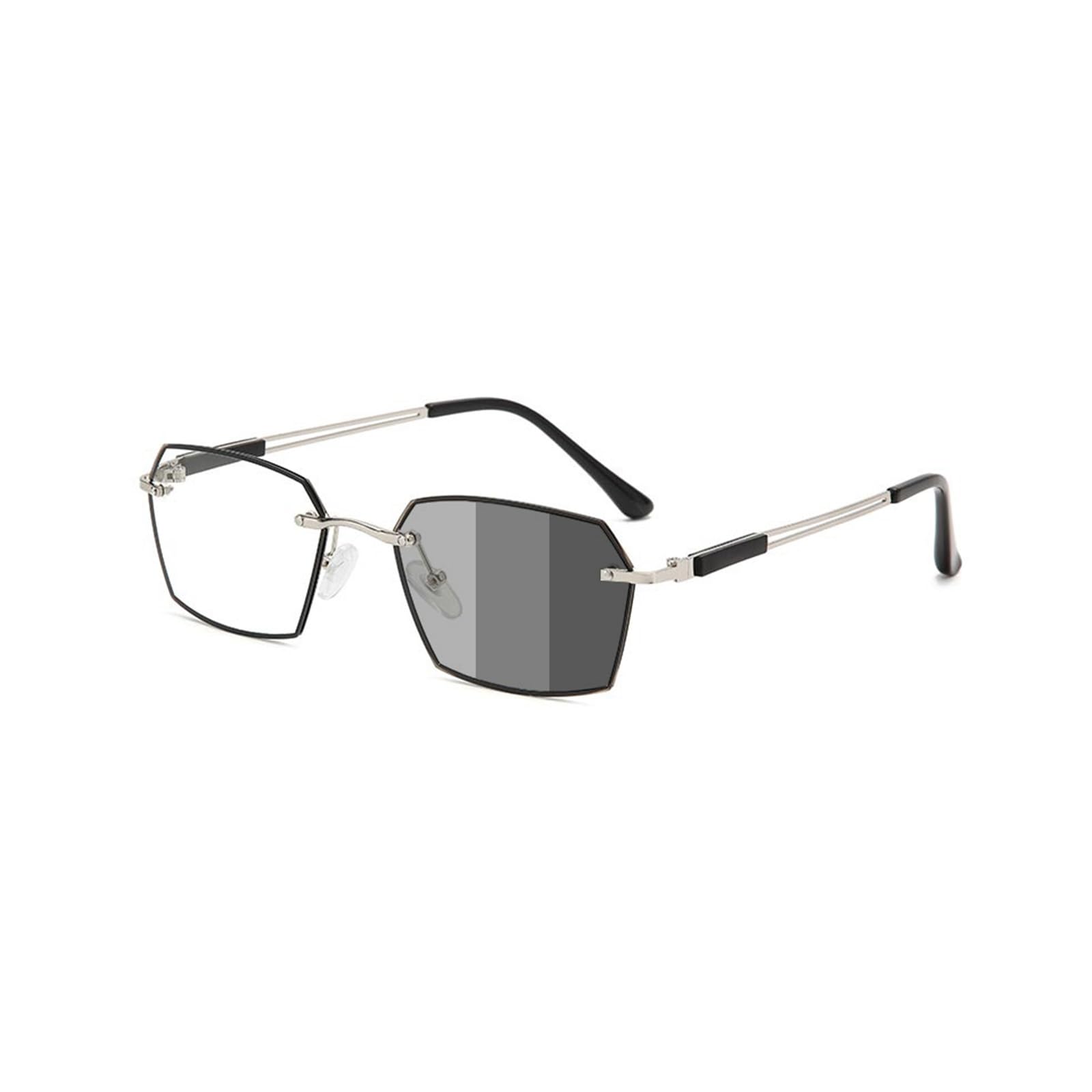 Becool fish Fashion Polygon Metal Reading Glasses for Men，Photochromic Blue Light Blocking Readers Anti UV Sunglasses (Color : Silver, Size : 2.5x)