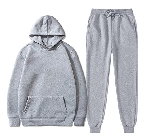 Ensemble sweat à capuche et pantalon de survêtement homme molletonné gris clair