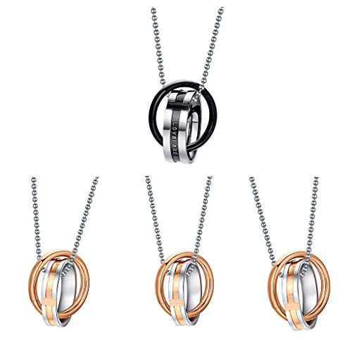 F Fityle 2Pcs Promessa De Amor Leal E Constante Anéis Duplos Colar De Pingente De Casais