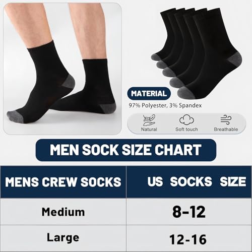 Image of 30 Pairs Men's Breathable Crew Socks - Soft Casual Comfort, Everyday Length Size 8-12 /12-16, Bulk Pack