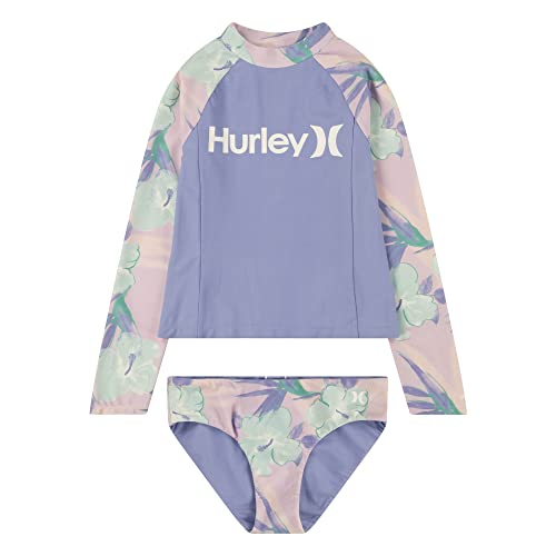 Hurley Girls' Long Sleeve Rash Guard 2-Piece Swimsuit Set-Discontinued