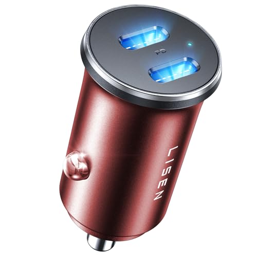 LISEN 90W Zigarettenanzünder USB C Verteiler [Dualer PD45W 12v Steckdose] Mini Ganzmetall KFZ Ladegerät USB C Adapter Zigarettenanzünder Steckdose mit iPhone 15/14/13 Pro Max Plus, Samsung（Rot）