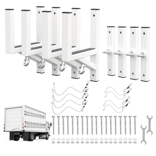 Cargo Trailer Ladder Rack-400lb Load-Carry 2-4 Ladders-Adjustable Aluminum Side Mount RV Ladder Rack-Rubber Pads/Bungee Cords/Hooks for Open/Enclosed Trailer/Garage/Shed Exterior/Interior Wall
