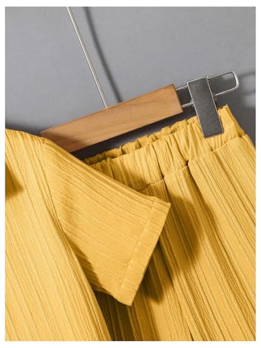 Image of RoseSeek Boy's 2 Piece Outfits Textured Button Down Short Sleeve Collar Shirts Tops and Elastic Waisted Pants