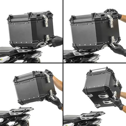 Image of CORE 45L Aluminium Motorcycle Top Box | X-Type Touring Storage Case with Universal Mount Plate | Lockable Rear Luggage Carrier | Water-Resistant Metal Top Case for Daily Bikes - Stealth Black