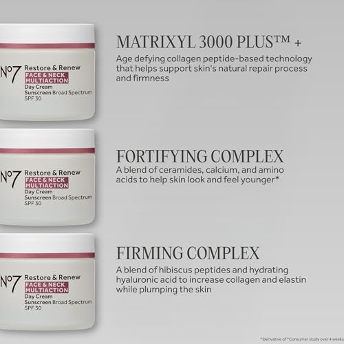 No7 Restore & Renew Multi Action Face & Neck Cream - Anti Aging Face Moisturizer with SPF 30 - Helps to Firm & Hydrate Crepey Skin - Formulated with Hyaluronic Acid, Peptides & Ceramides (1.69 Oz) - Image 4