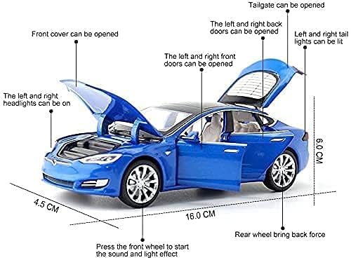 Image of Tesla S 1:32 Model Car with Box, Zinc Alloy Pull Back Toy car with Sound and Light for Kids Boy Girl Gift [Colors as Per Stock]