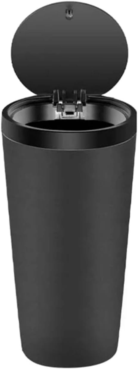 Garbage Bin Ashtray Car Cup Holder Trash Can with Cover - Storage Box Bucket Car Accessory(Black)