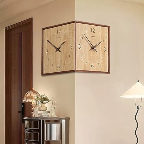 SFJATTA Classic Wooden Corner Wall Clock, Nordic Double Sided Wall