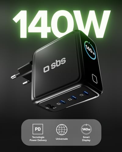 Caricabatteria Sbs Caricatore USB-C Smart Con Display Tft E Power Control 2.0, 140W, Nero - 2