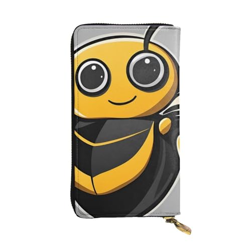Cute Yellow bee Picture Leather Long Clutch Wallet for Fashionable Girls and Women - Durable, Stylish, and Functional, Black, One Size