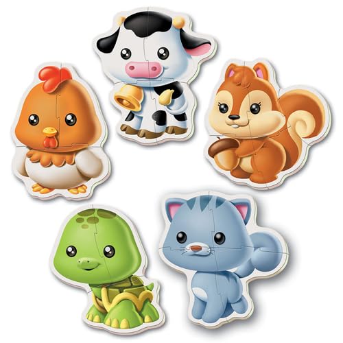 Educa - Baby Puzzles Animales. Set de 5 Puzzles Infantiles Progresivos de 3 a 5 Piezas. A Partir de 24 Meses (13473)