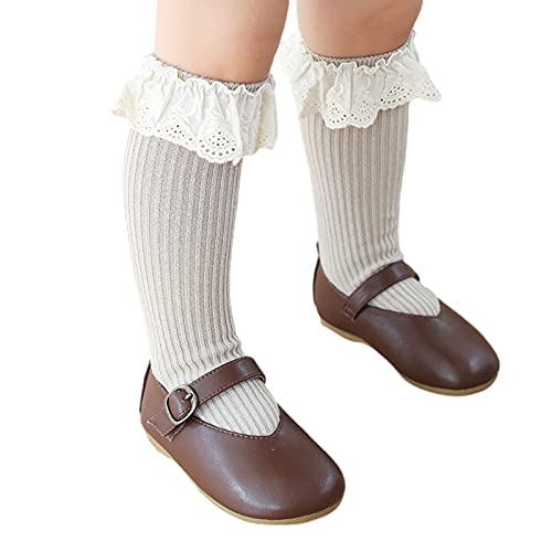 Toddler Girls Knitted Socks with Ruffled Lace Cute Middle Tube Stockings for Spring Autumn3
