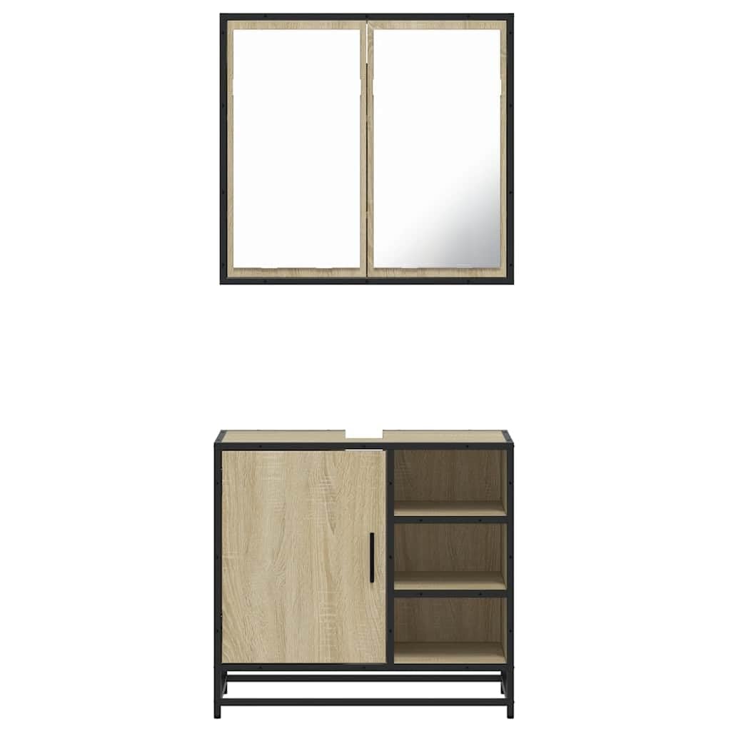 2-częściowy zestaw mebli łazienkowych, dąb Sonoma, materiał drewnopochodny z szafką pod umywalkę i szafką z lustrem 65 x 60 x 33 cm, miejsce do przechowywania dla gości, WC i łazienki, wiszące