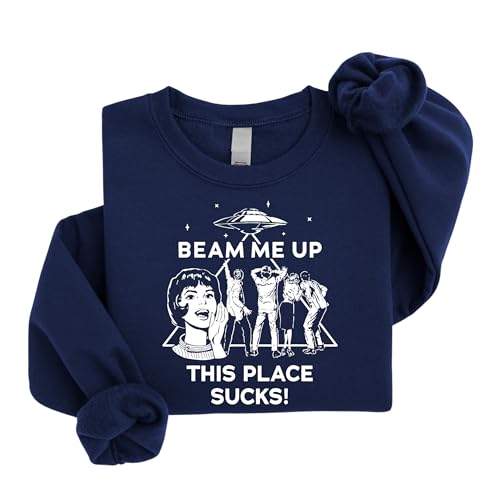 CUSTOM TSHIRT HUB Beam Me Up This Place Sucks Sweatshirt Stranger Hawkins Indiana Retro Alien UFO T-shirt UNISEX