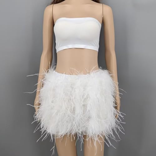 LVCOMEFF Women Ostrich Feather Mini Skirt Hot Elastic Waist Furry Booty Party Club Luxury3