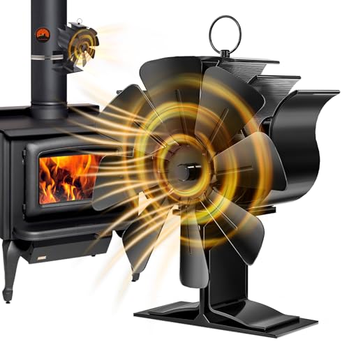 2 in 1 Kaminventilator, 8 Blättern Wärmebetriebener ofenventilator mit magnetisch thermometer, Kaminventilator Ohne Strom, Upgrade Leiser Holzofenventilator für Holzofen/Pellet/Ofenrohr/Kaminrohr