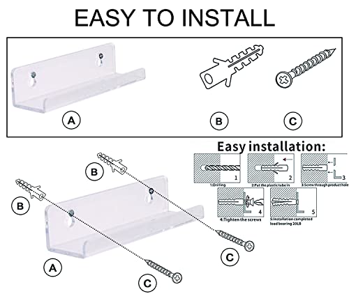 Sooyee 6 Pack 7 Inch Acrylic Invisible Kids Floating Bookshelf For Kids Room,Modern Picture Ledge Display Toy Storage Wall Shelf,Clear #TOP5